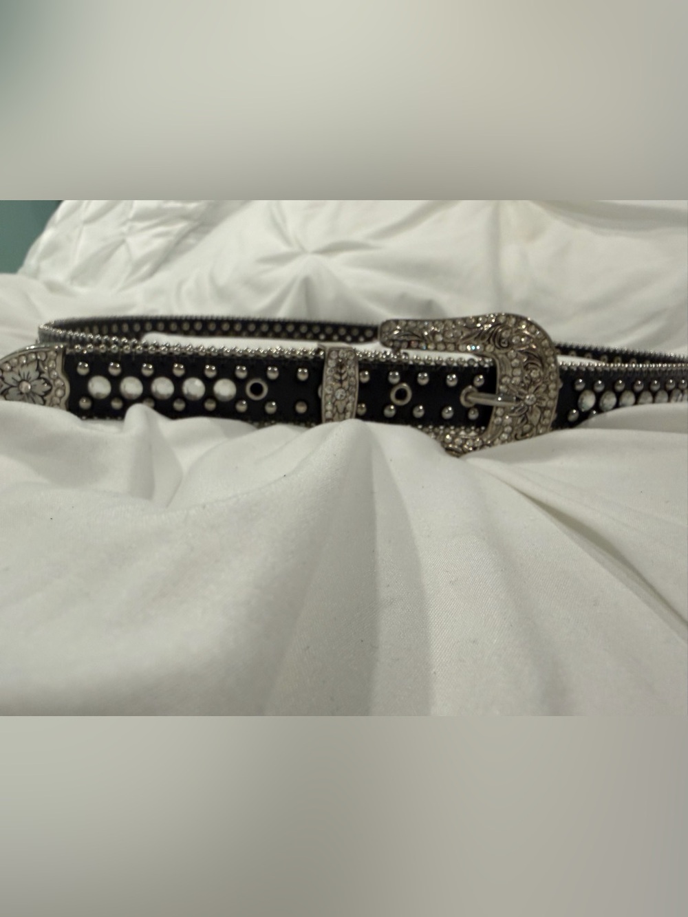 Women’s Western Rhinestone Studded Belt – Black & Silver – Size 38 - Picture 2 of 7